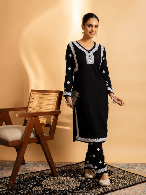 Party Wear Beige Color Embroidery Work Long Kurti With Pant In Rayon Fabric